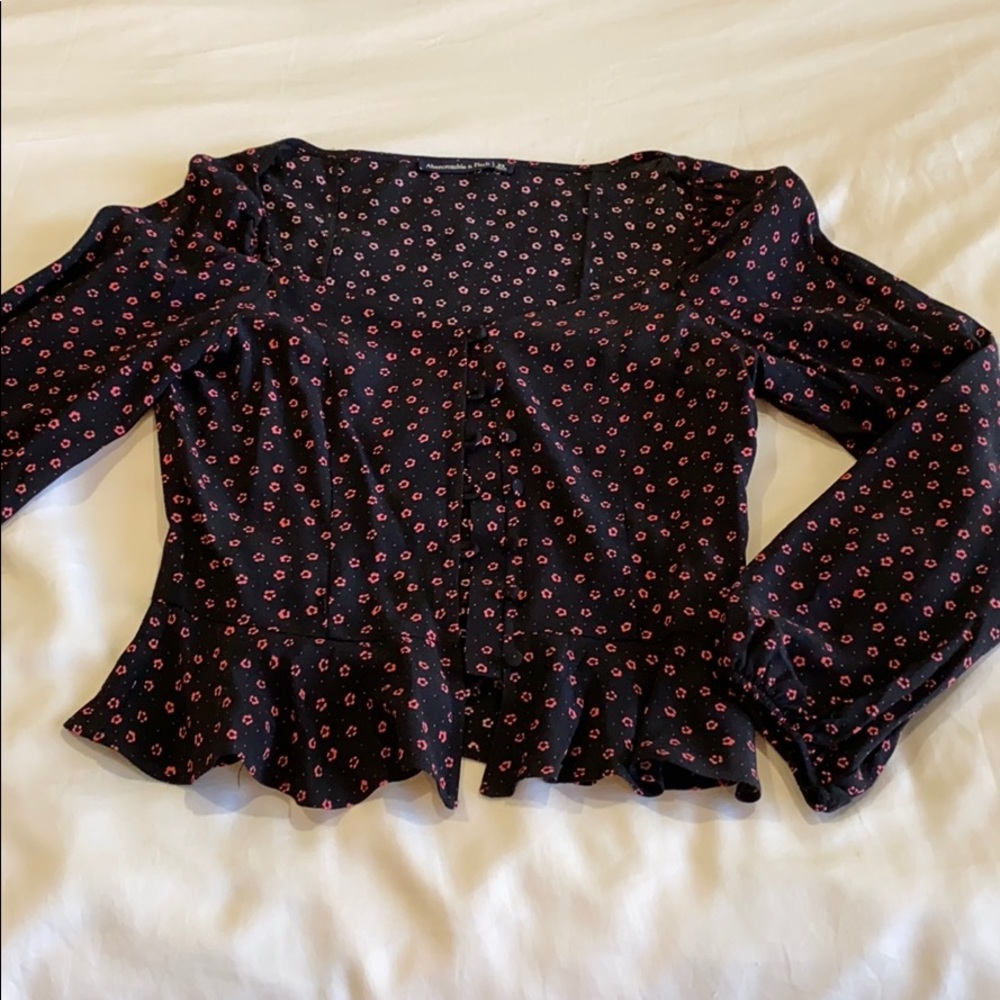 Black floral button up blouse